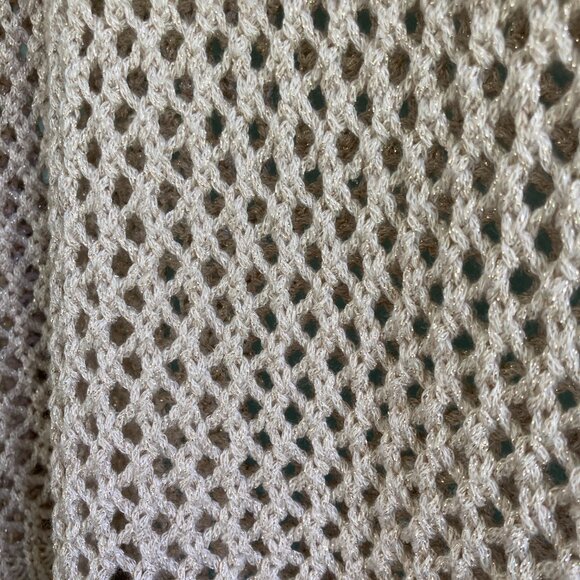 CHICO'S Black Label Sweater Sz 2 Gold Open Mesh Knit Tunic Length Long Sleeve - Picture 5 of 9